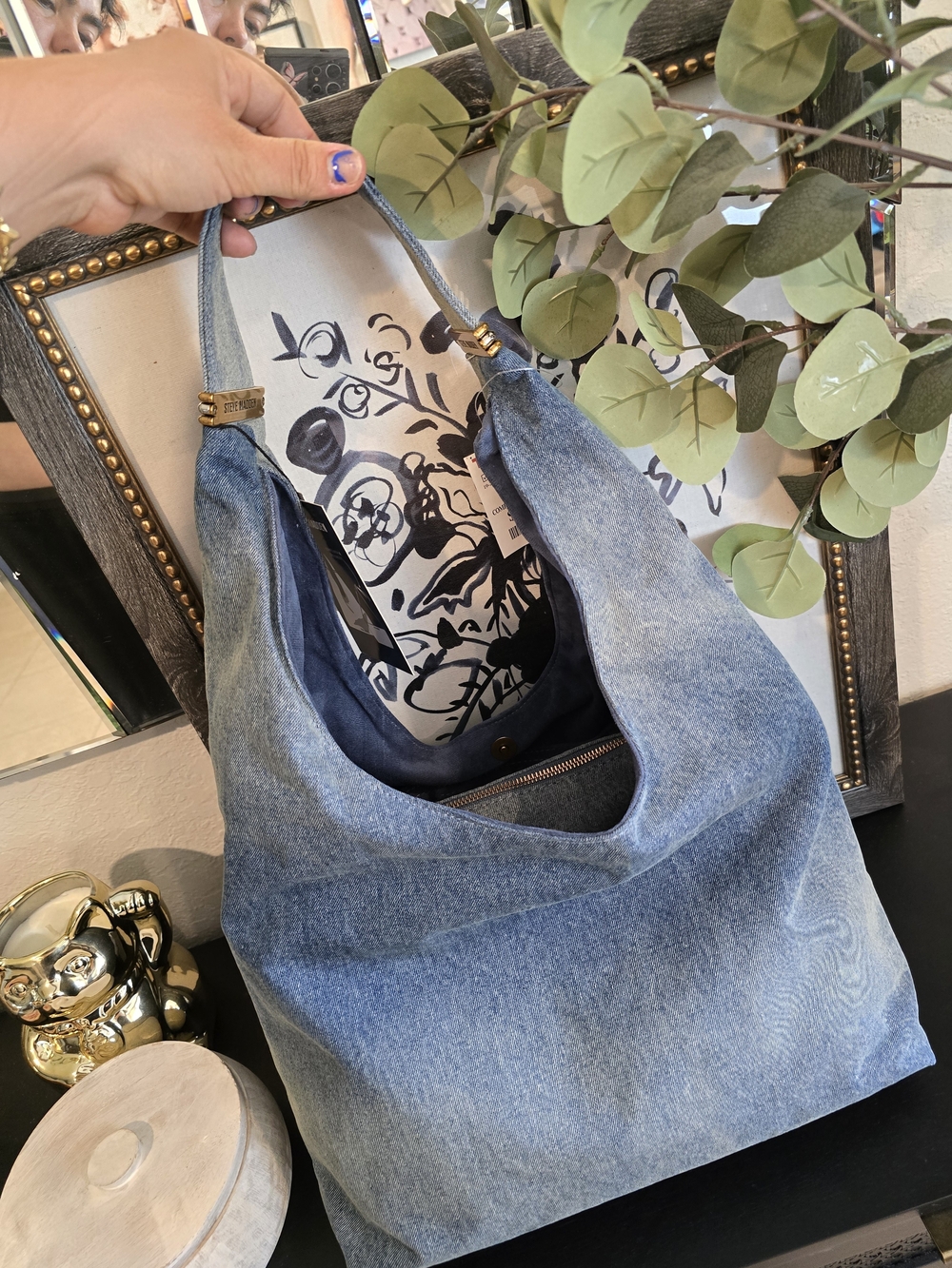 Steve Madden Women's Dempsey Denim Hobo Bag And Denim Crossbody - Picture 8 of 9